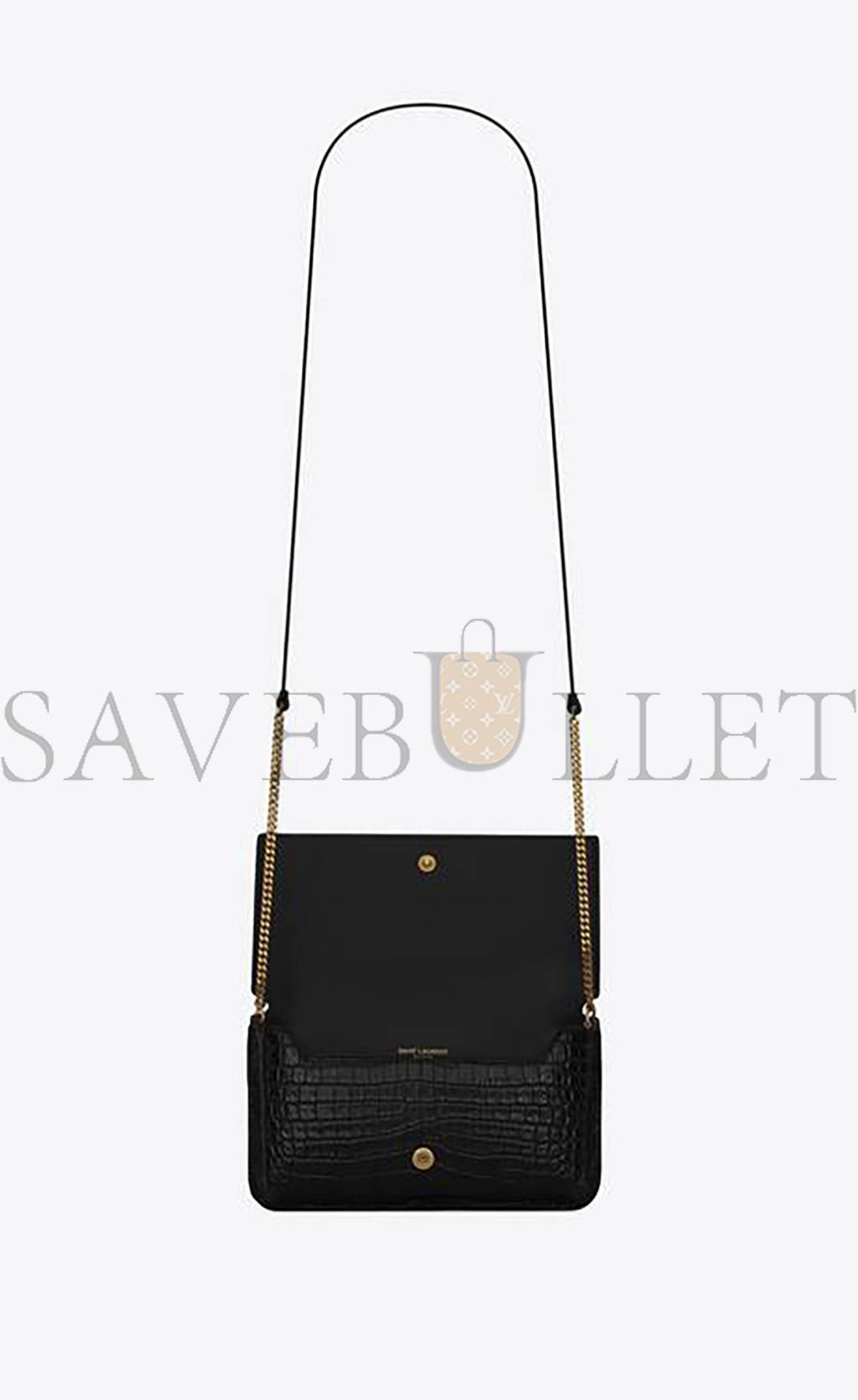 YSL CASSANDRE PHONE HOLDER WITH STRAP IN SHINY CROCODILE-EMBOSSED LEATHER 635095DND1J1000 (18*11*2.5cm)