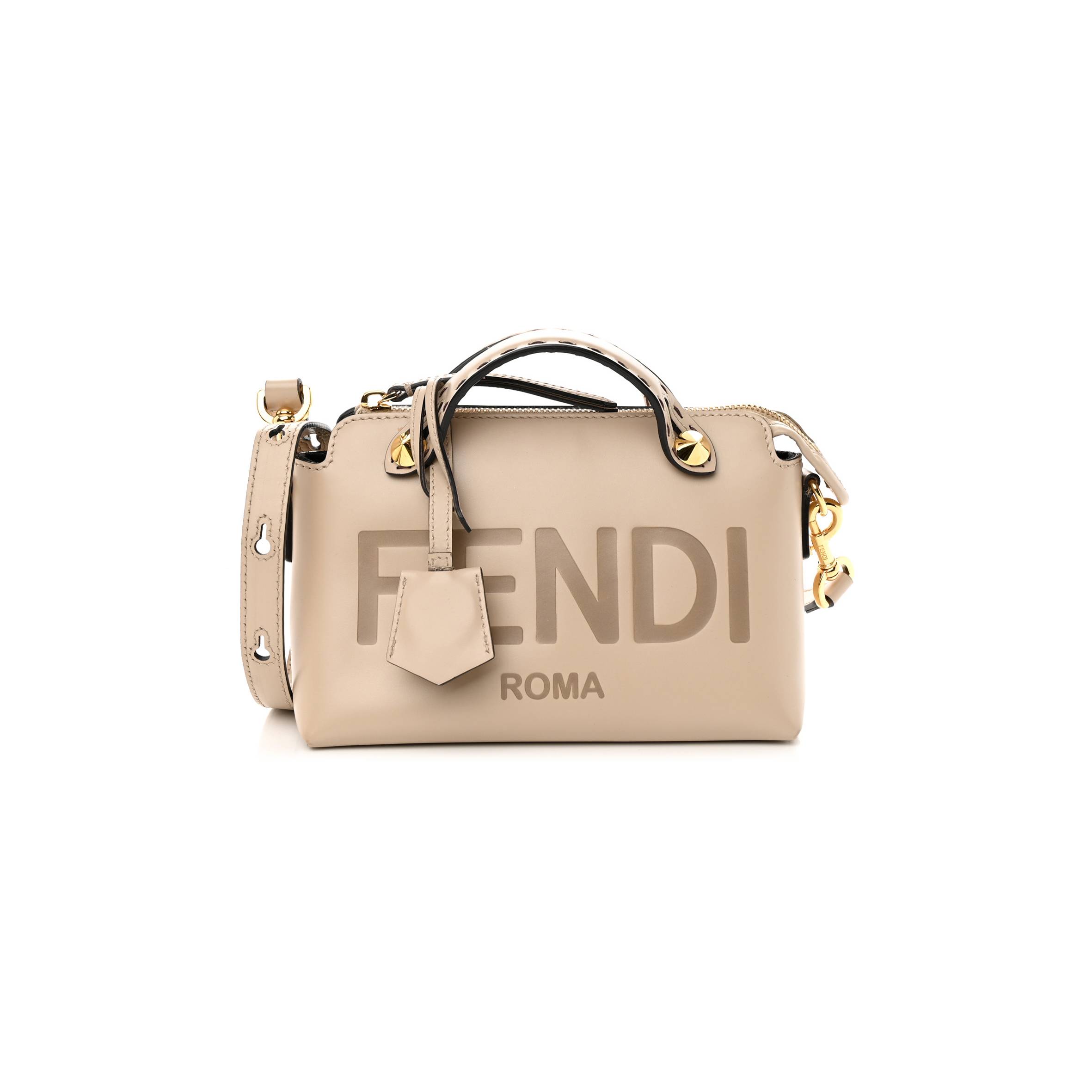 FENDI VITELLO KING LOGO EMBOSSED MINI BY THE WAY BOSTON BAG NUVOLA (19*13*9cm)