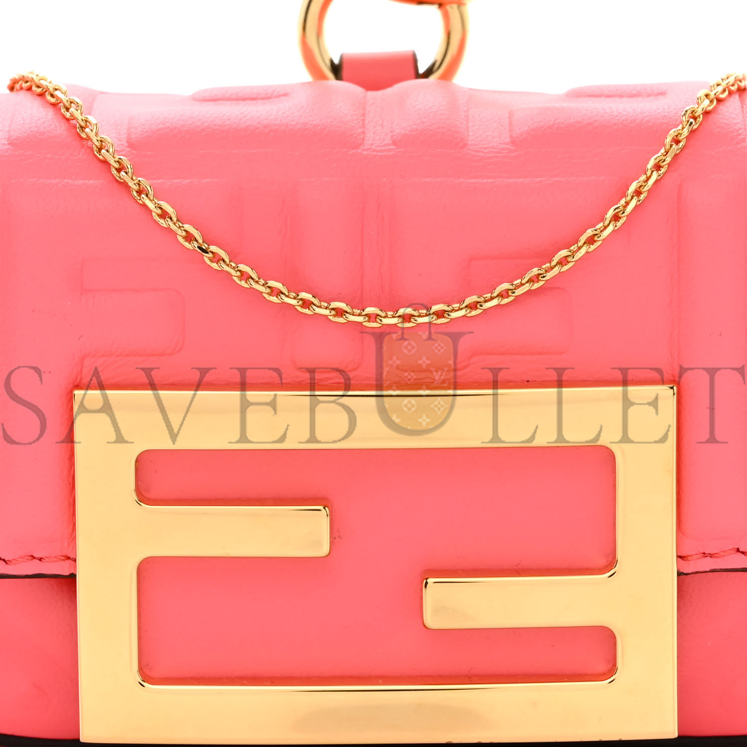 FENDI NAPPA MATISSE FF EMBOSSED NANO MAXI BUCKLE BAGUETTE CHARM PINK DALIA (11*7*3cm)