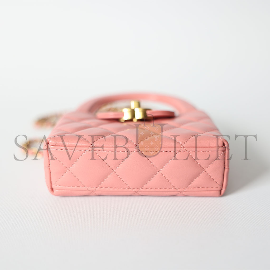 CHANEL MASTER KELLY MINI, PINK CALFSKIN WITH GOLD HARDWARE (12.5*8.3*4cm)