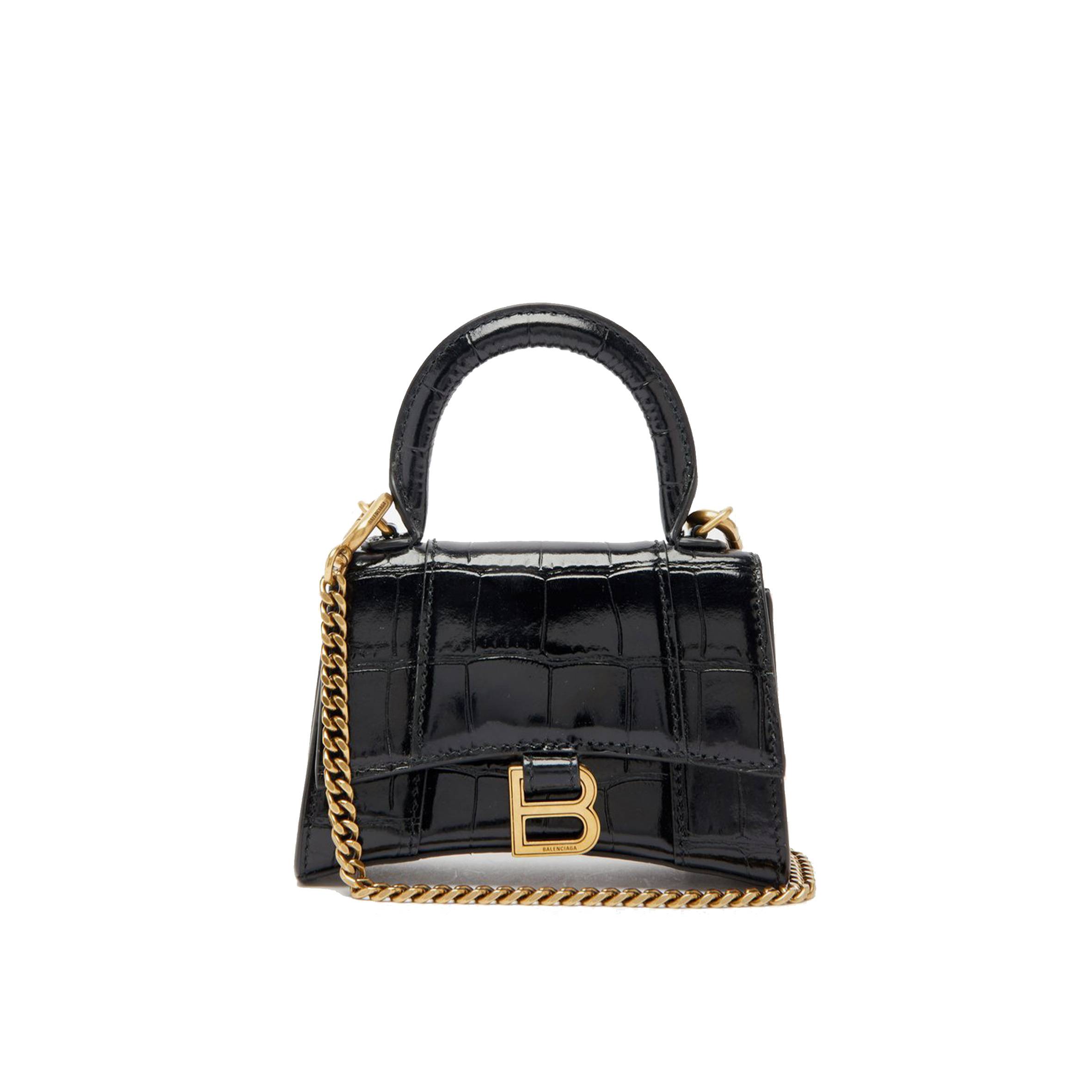 BALENCIAGA BLACK HOURGLASS MINI B-LOGO CROCODILE-EFFECT LEATHER BAG MATCHESFASHION US (11.6*7.8*4.5cm)