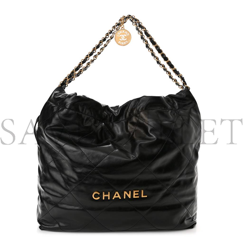 CHANEL SHINY CALFSKIN QUILTED CHANEL 22 BLACK (37*35*7cm)