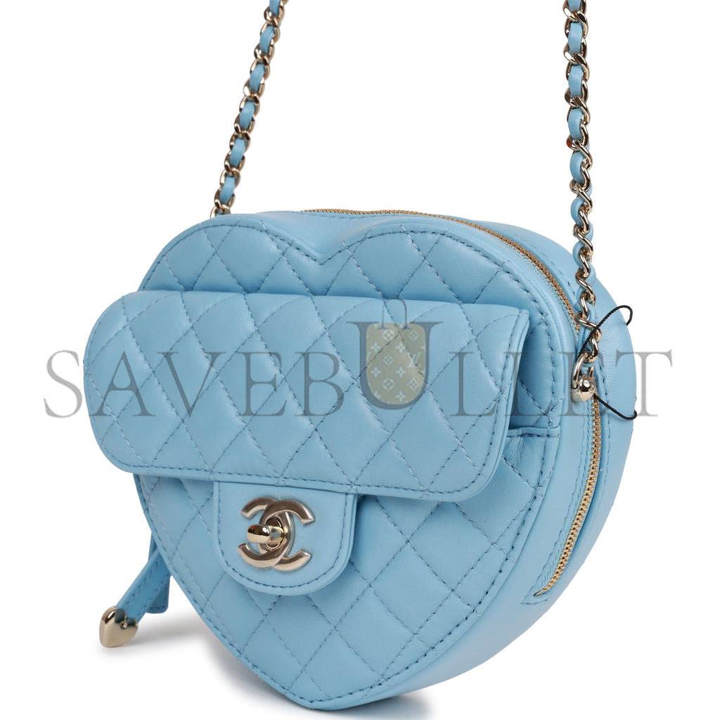 CHANEL CC IN LOVE LARGE HEART BAG BLUE LAMBSKIN LIGHT GOLD HARDWARE (20*18*6cm)