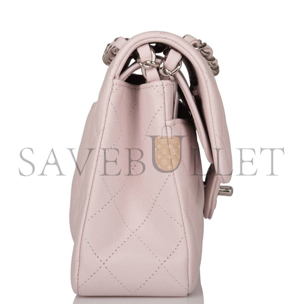 CHANEL SMALL CLASSIC DOUBLE FLAP BAG LIGHT PINK LAMBSKIN SILVER HARDWARE (23*13*6cm)