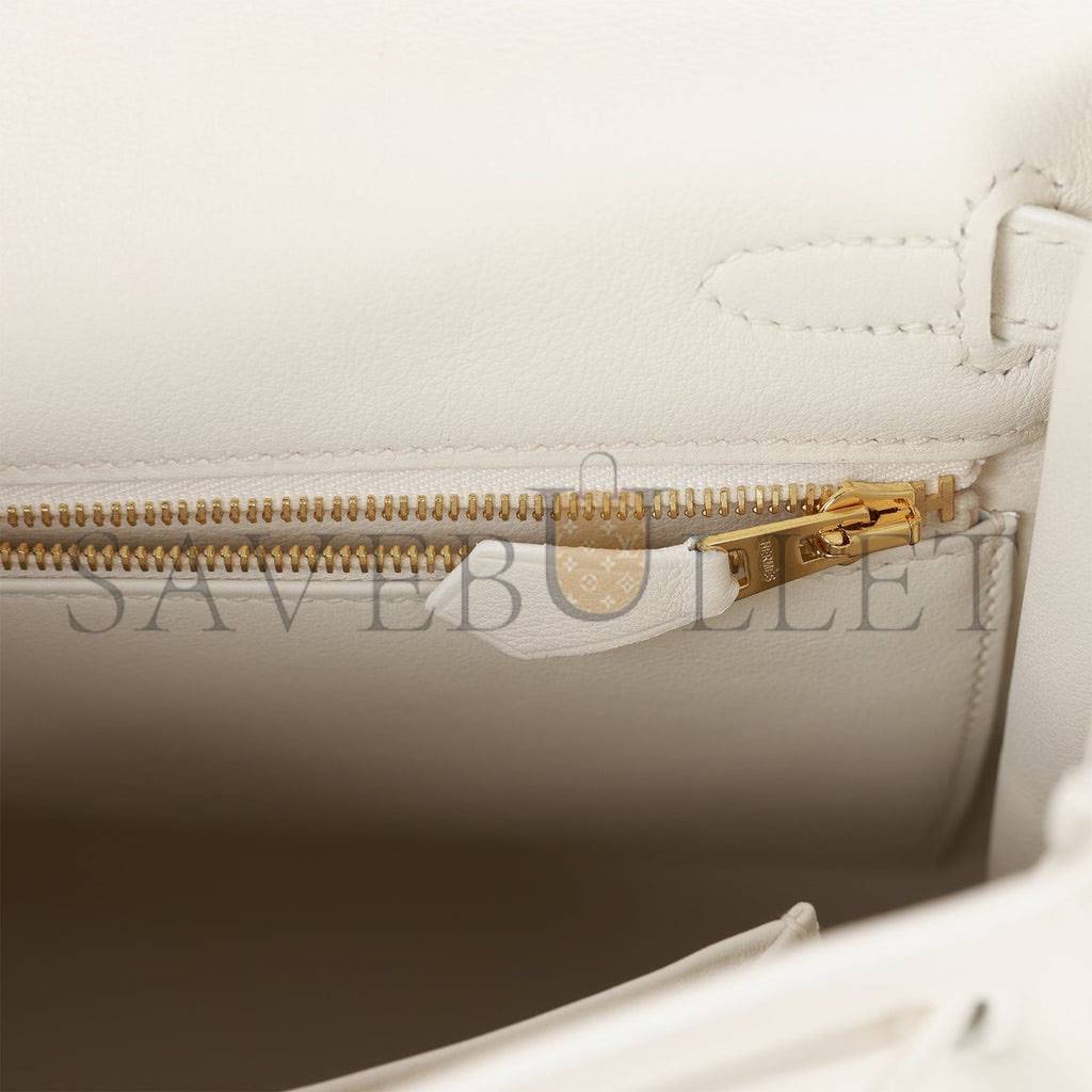 HERMES KELLY RETOURNE 25 WHITE SWIFT GOLD HARDWARE HANDMADE (25*17*7cm)