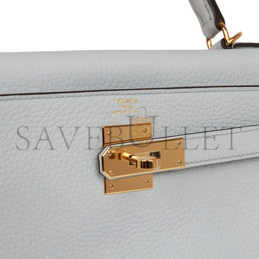 HERMES KELLY RETOURNE 28 BLEU PALE CLEMENCE GOLD HARDWARE (28*22*10cm)