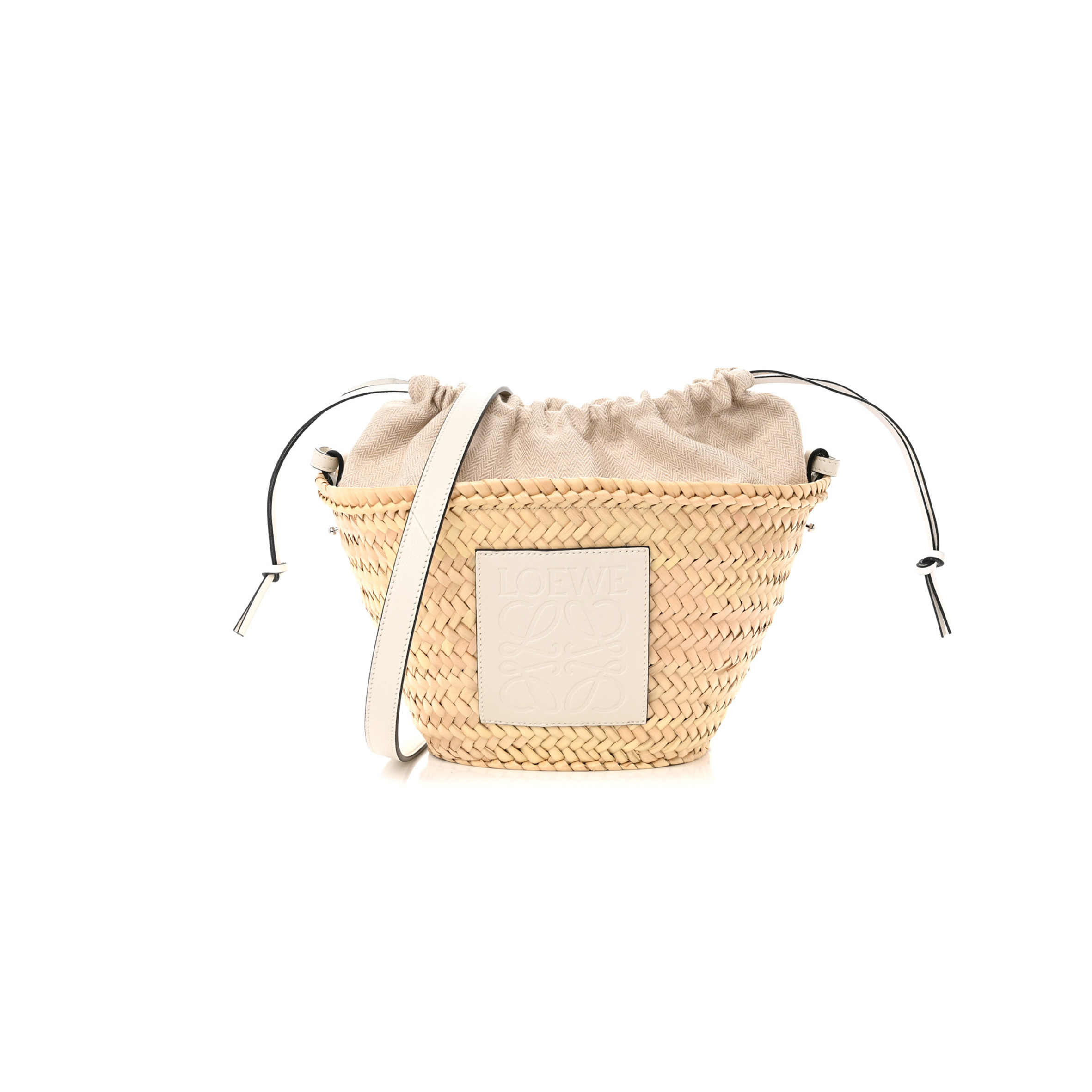 LOEWE LEAF PALM CALFSKIN DRAWSTRING BUCKET BAG NATURAL WHITE (28*19*10cm)