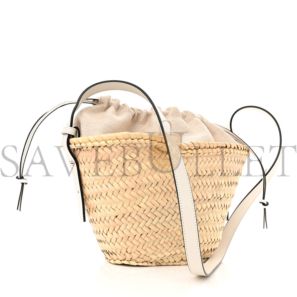 LOEWE LEAF PALM CALFSKIN DRAWSTRING BUCKET BAG NATURAL WHITE (28*19*10cm)