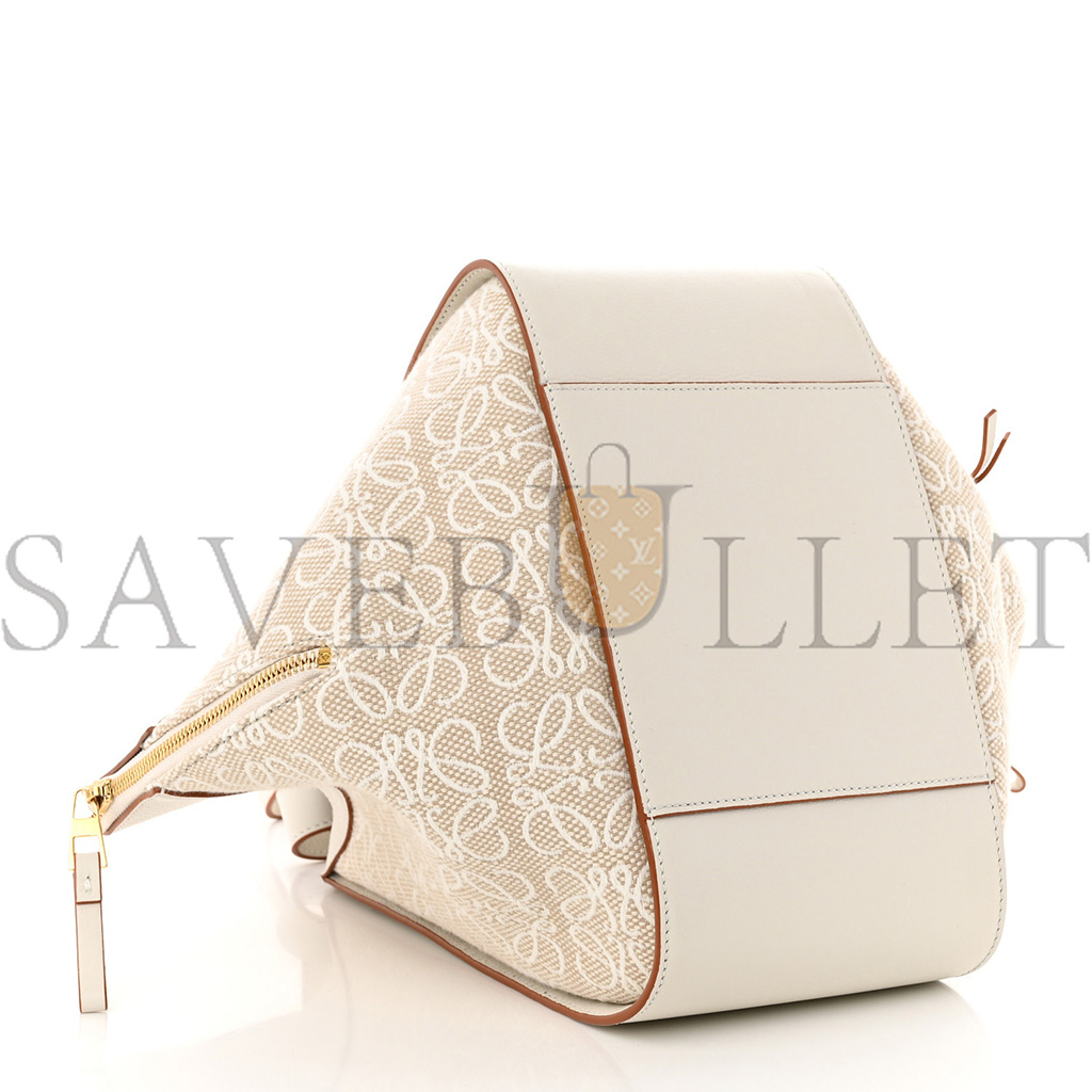 LOEWE CALFSKIN CANVAS ANAGRAM SMALL HAMMOCK SHOULDER BAG ECRU WHITE (26*26*14cm)