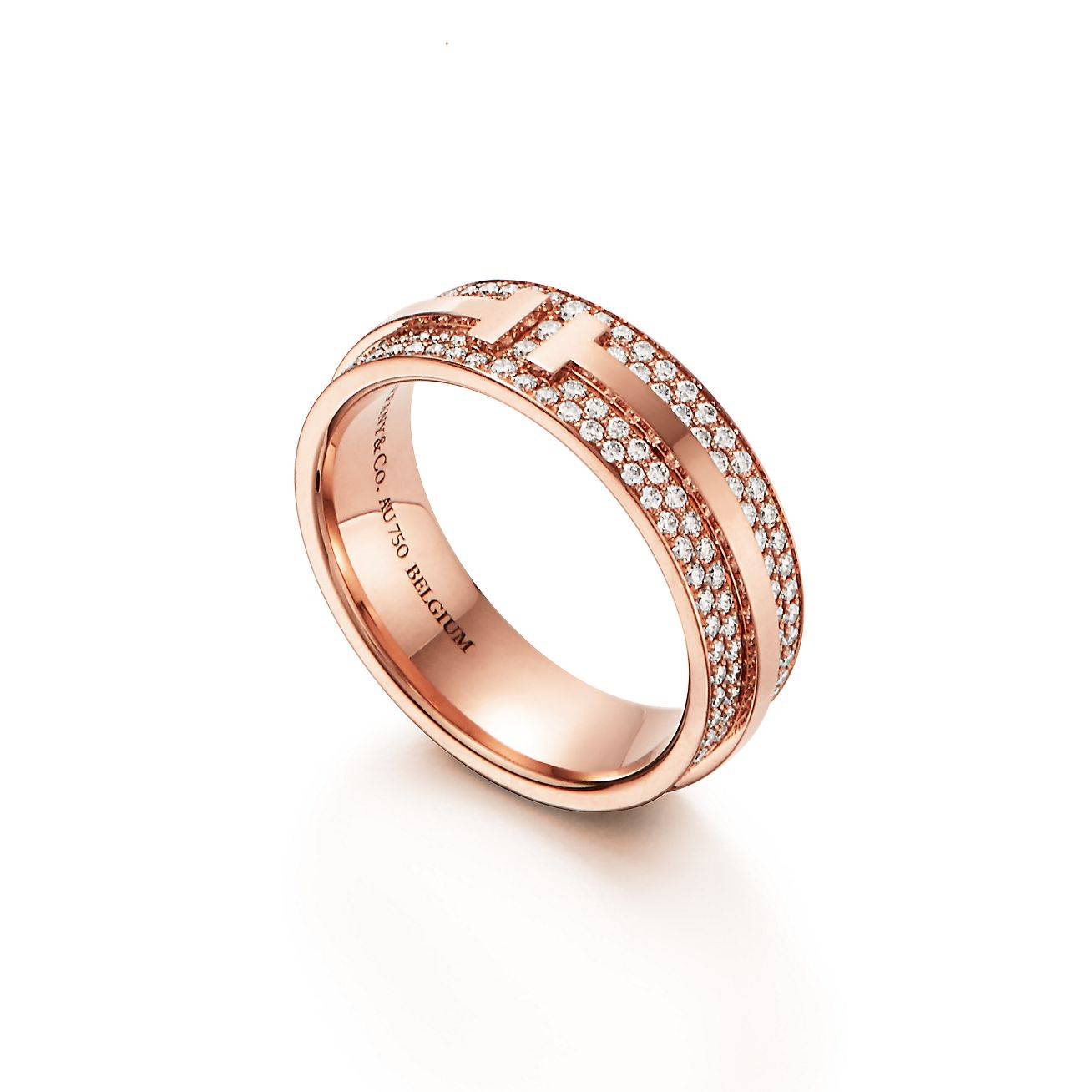 TIFFANY T WIDE PAVÉ DIAMOND RING IN 18K ROSE GOLD