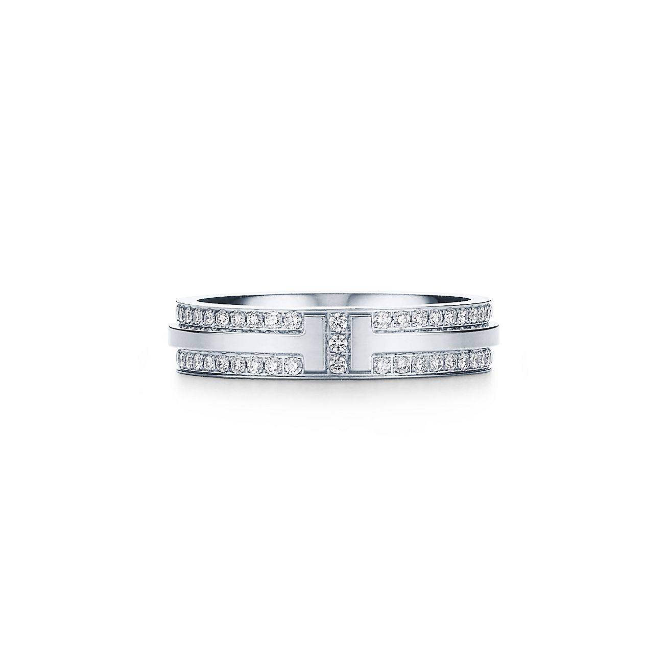 Tiffany T Narrow Pavé Diamond Ring in 18k White Gold