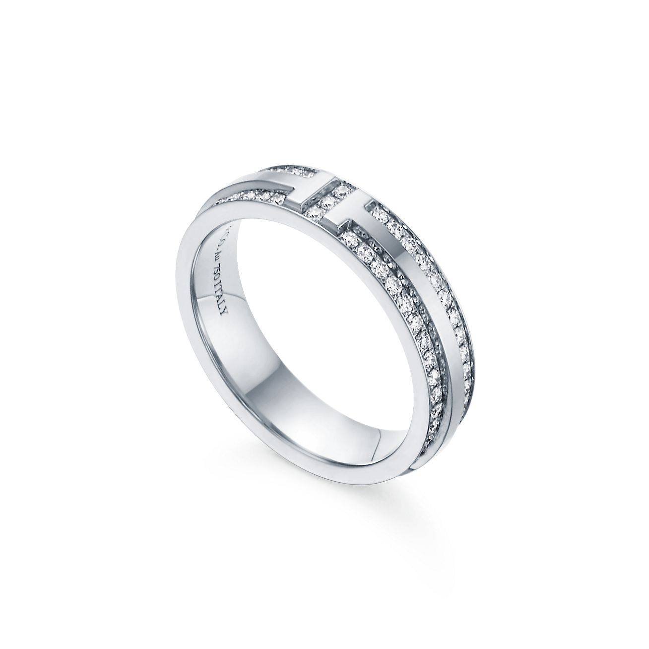 Tiffany T Narrow Pavé Diamond Ring in 18k White Gold