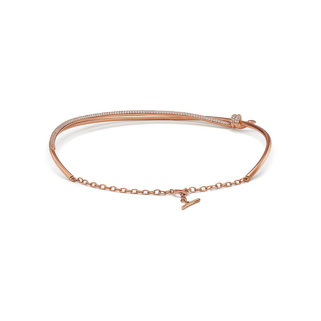 TIFFANY KNOT DOUBLE ROW NECKLACE IN ROSE GOLD WITH DIAMONDS