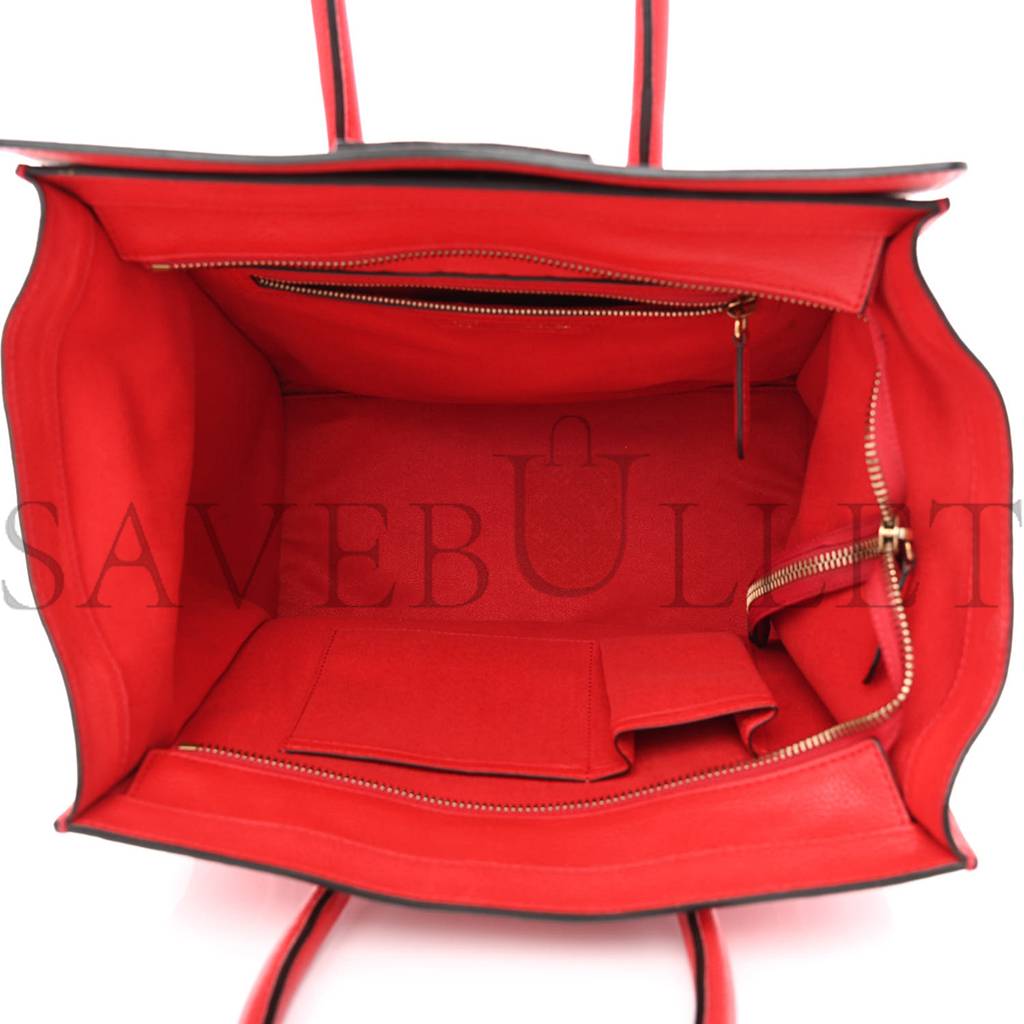 CELINE DRUMMED CALFSKIN MINI LUGGAGE COQUELICOT (32*30*18cm)