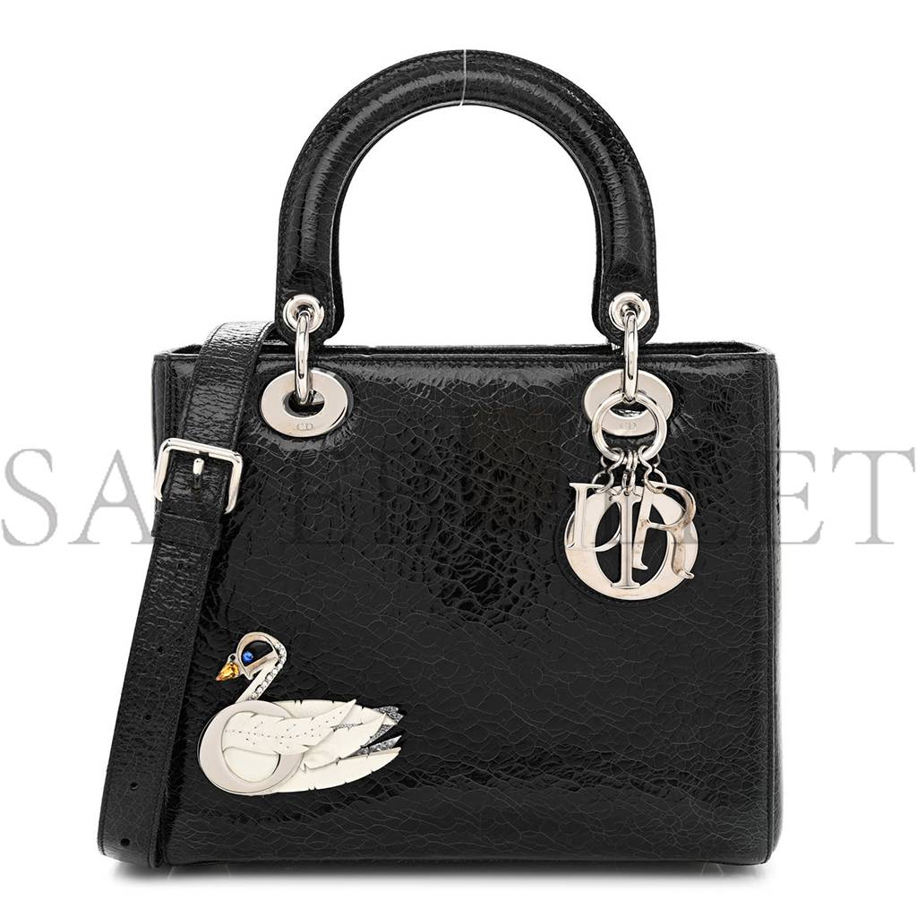 DIOR CERAMIC EFFECT DEERSKIN JEWELED SWAN LADY DIOR BLACK (23*20*12.7cm)