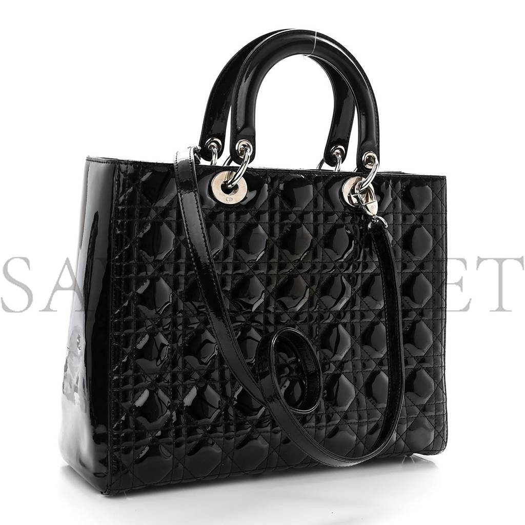 DIOR PATENT CANNAGE LARGE LADY DIOR BLACK (32*25*12.1cm)