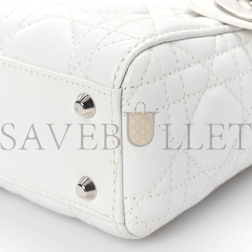 DIOR LAMBSKIN CANNAGE MINI LADY DIOR WHITE (17*15*7.6cm)