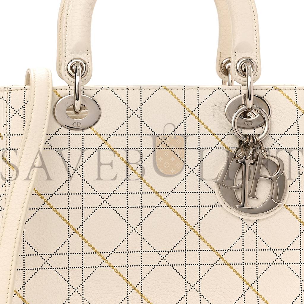 DIOR CALFSKIN CANNAGE PRINT MEDIUM LADY DIOR WHITE (23*20*12.1cm)