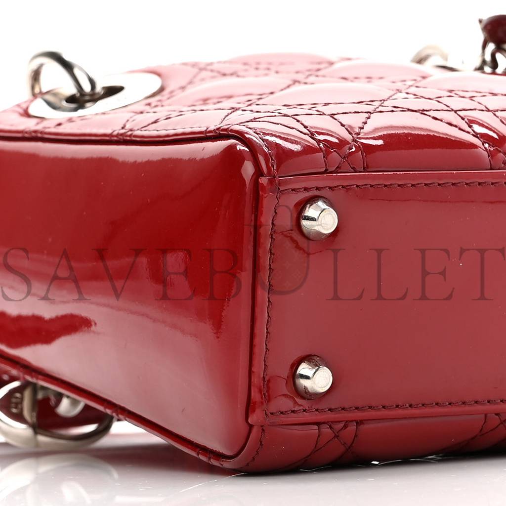 DIOR PATENT CANNAGE MINI LADY DIOR RED (17*15*7cm)