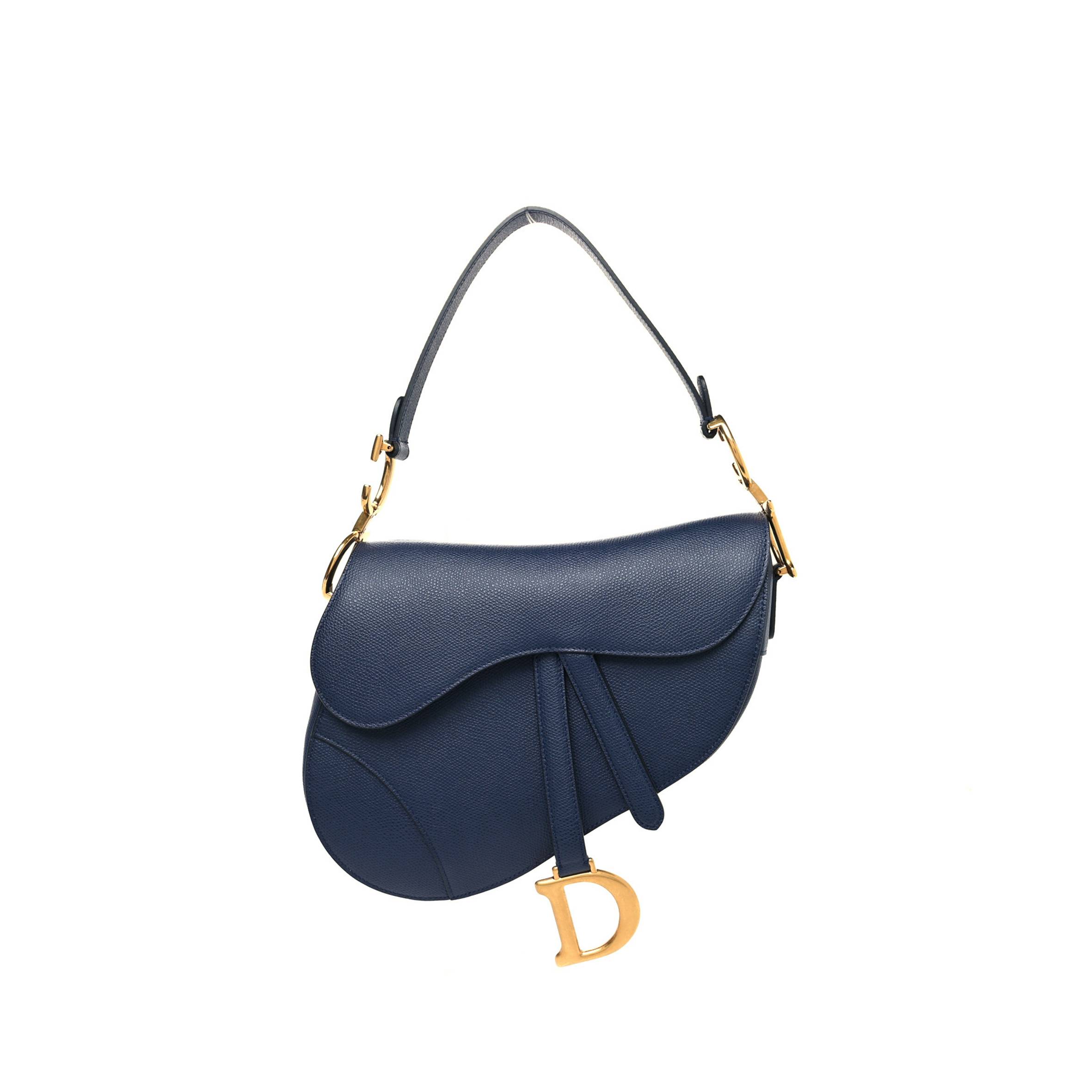 DIOR GRAINED CALFSKIN SADDLE BAG NAVY (23*20*6.4cm)