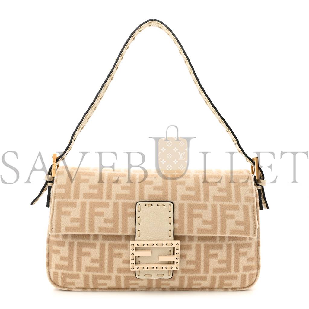 FENDI WOOL CUOIO ROMANO SELLERIA FF 1974 BAGUETTE 1997 BEIGE CAMMELLO CAMELIA (27*14*4cm)