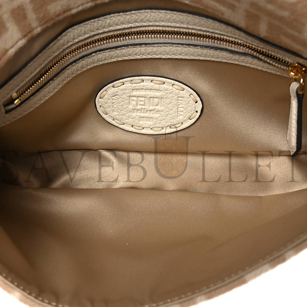 FENDI WOOL CUOIO ROMANO SELLERIA FF 1974 BAGUETTE 1997 BEIGE CAMMELLO CAMELIA (27*15*6cm)